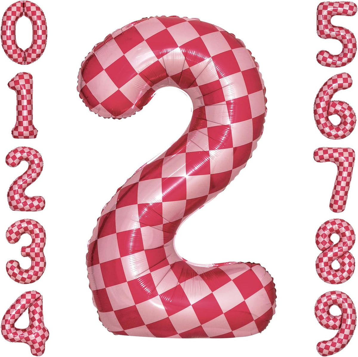 40 Inch Pink Checkered 2 Balloon Large Hot Pink Number Balloons for Girls 2nd Birthday Decorations
