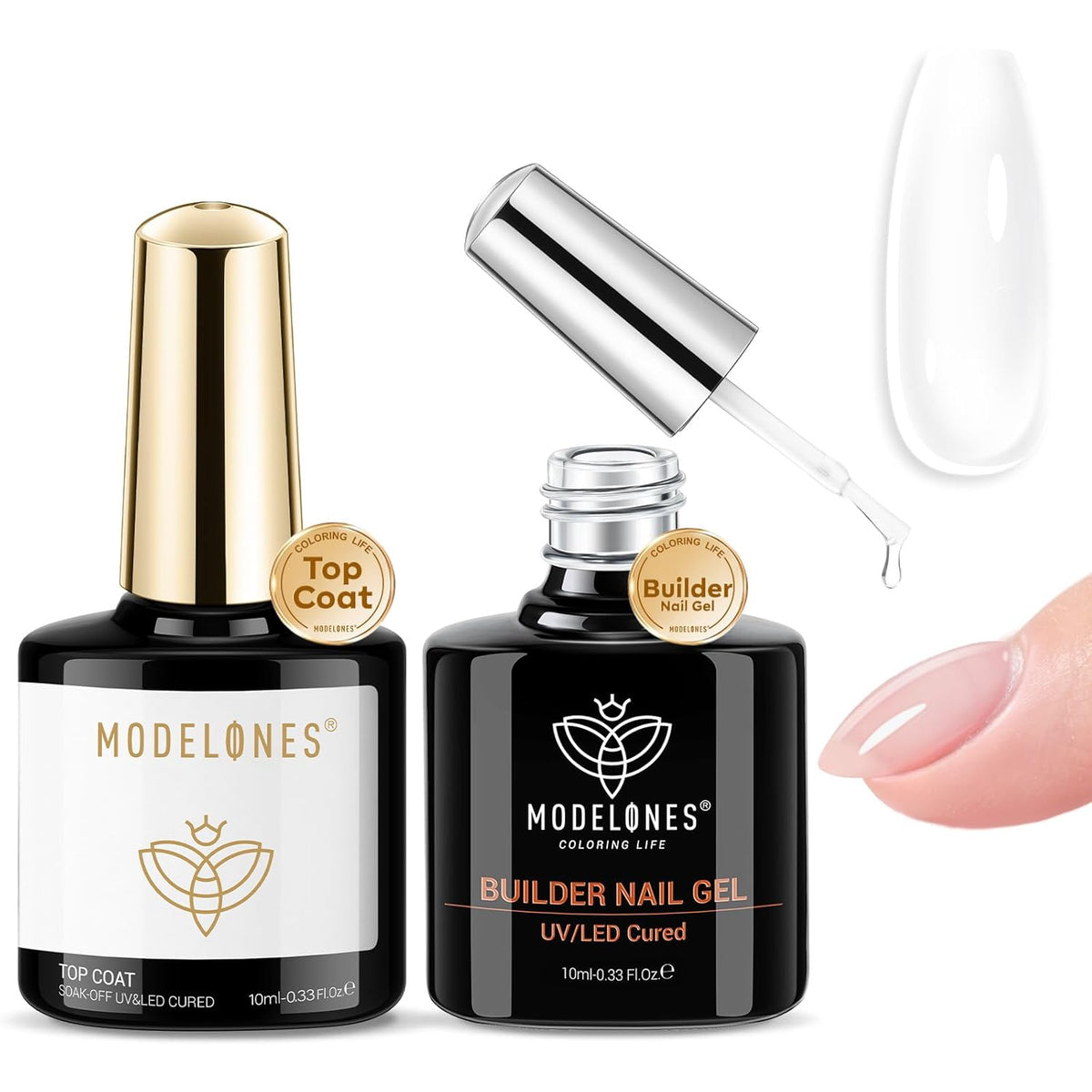 modelones Builder Nail Gel with Gel Top Coat, 8-In-One Clear Builder Acid Free Top Coat for Nail