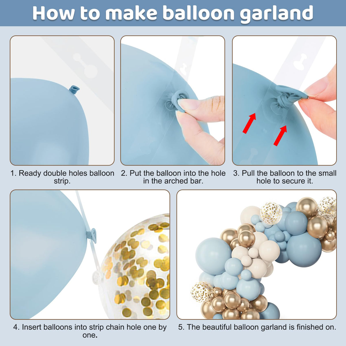 Amandir 153pcs Dusty Blue Balloon Garland Arch Kit Different Sizes