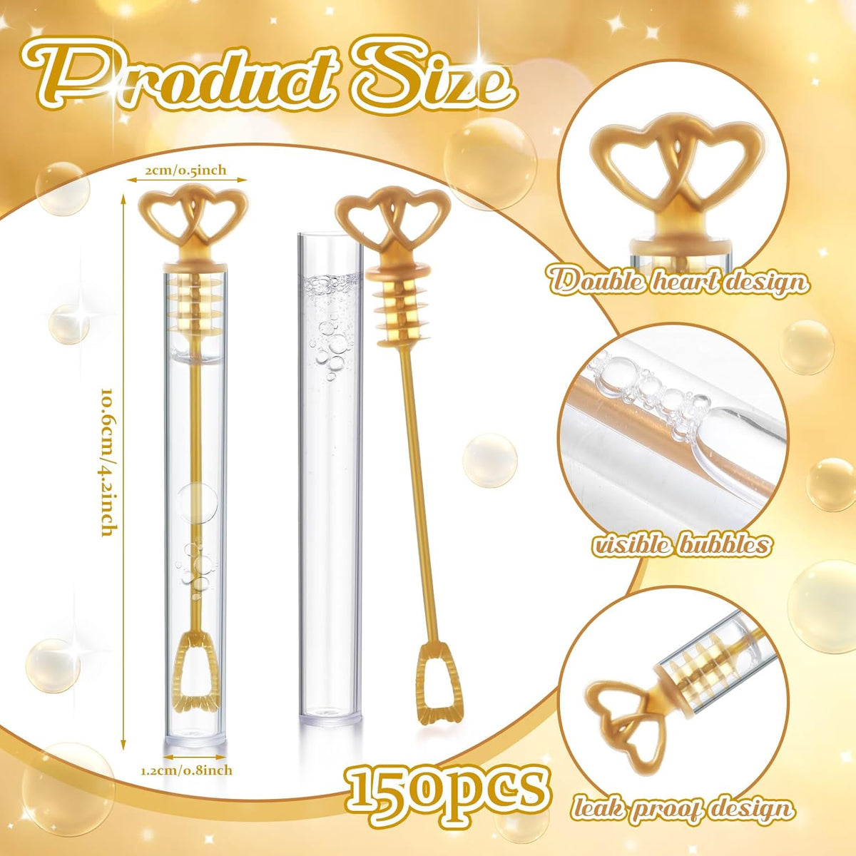 150 Pcs Bubble Wands Bulk for Wedding Party Mini Heart Wand with Bubble Solution for Wedding Bridal