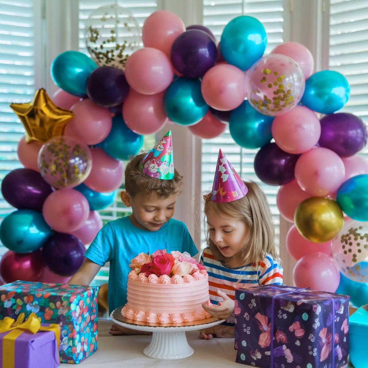 Teal Pink Purple Balloons, 12 Inch Princess Balloons, Pastel Pink Teal Purple Metallic Gold