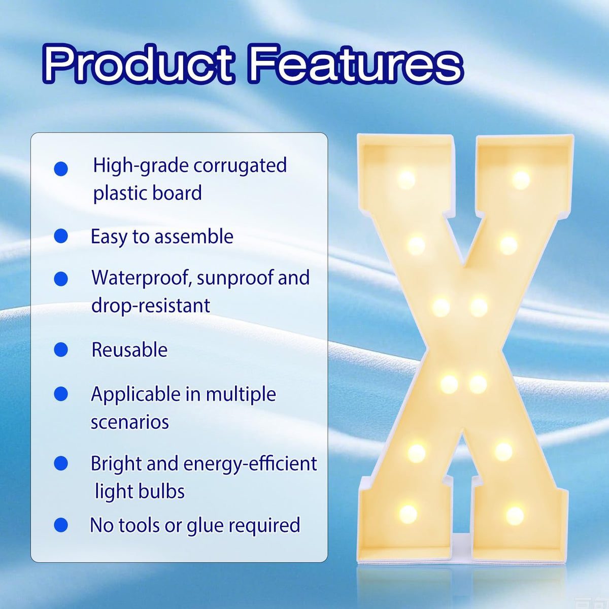 4FT Marquee Plastic Letters X - Light up Letters X Are Made from Corrugated Plastic Board - Quick