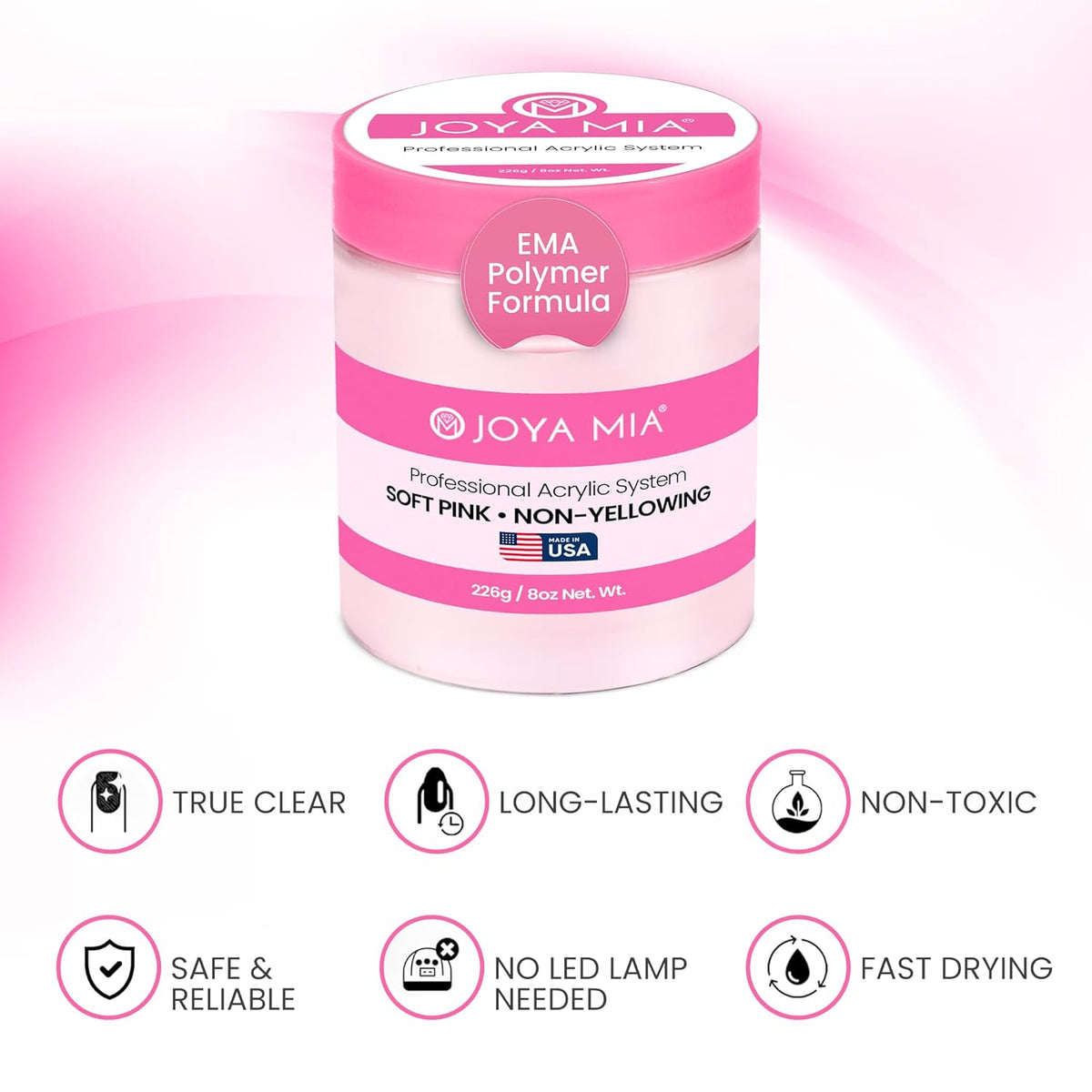 Joya Mia Acrylic Powder for Nails, MMA-Free, Super Adhesion Professional Powder for Flawless &