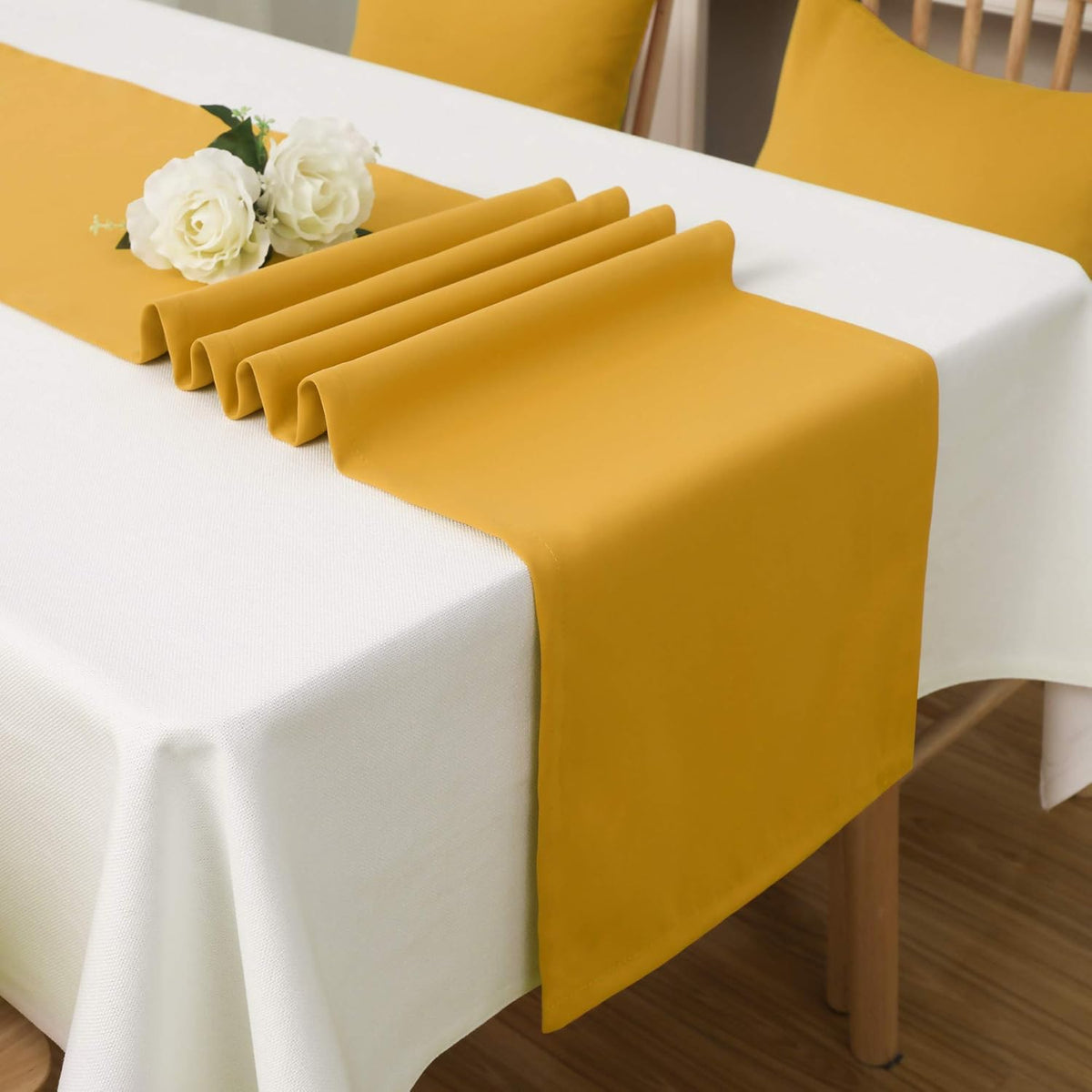 DUALIFE Table Runner Yellow 14 x 72 Inches Long Vivid Fall Yellow Table Runner for Wedding Family