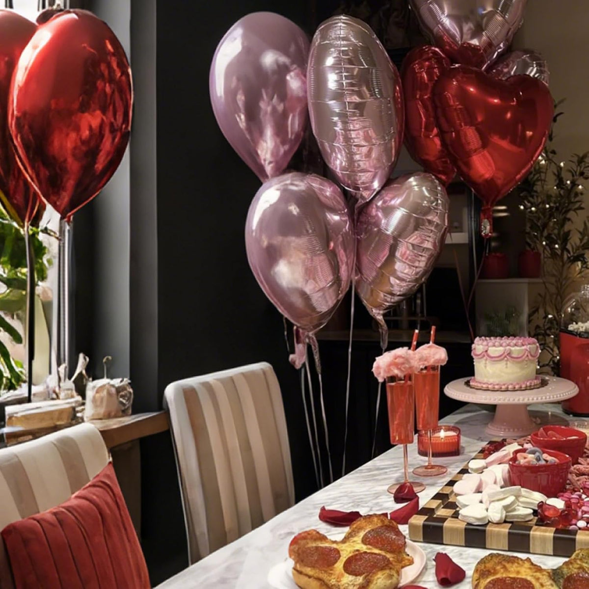Pink Red Heart Balloons, 18 Inch Light Heart Foil Shape Balloon, 12PCS Pearl Red Pink Helium Foil