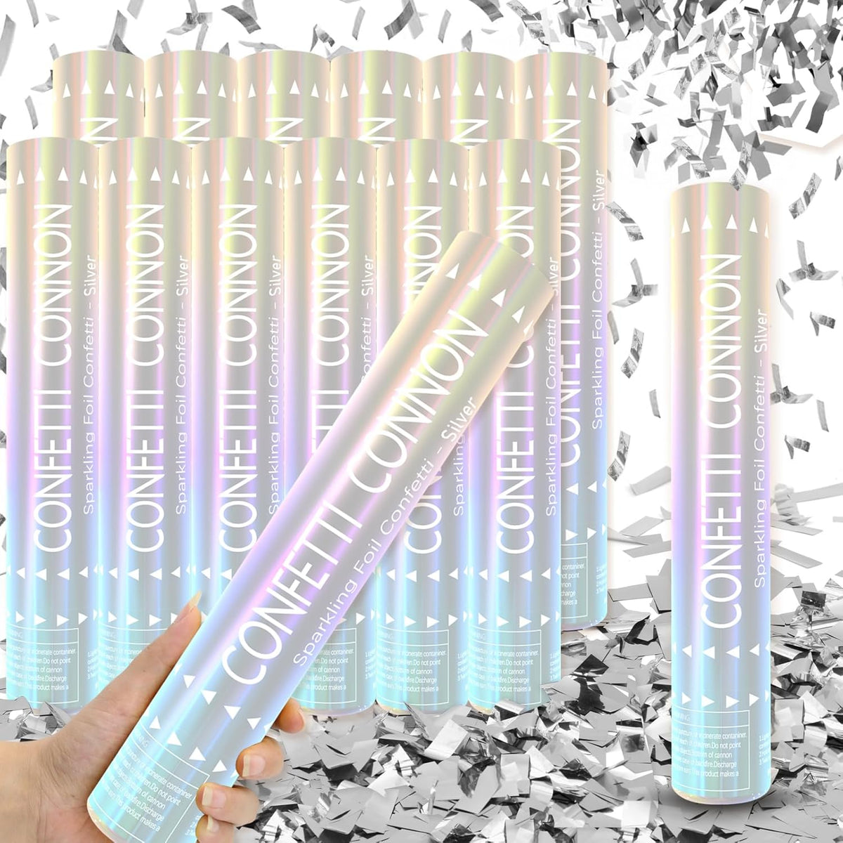 12Pack Sliver Confetti Poppers - 12inch Confetti Cannon for Weddings, Graduations, Birthdays & New