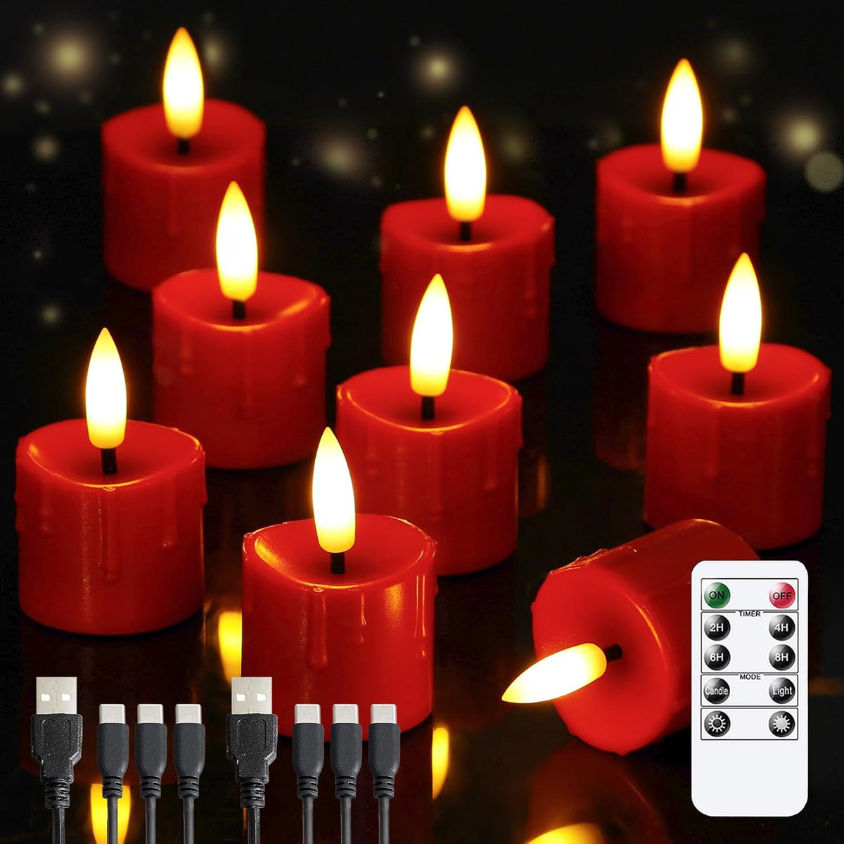 Rechargeable Flameless 1.6" x2.5" Tea Light Candles with Remote & Type-C Charging Cable, Timer LED