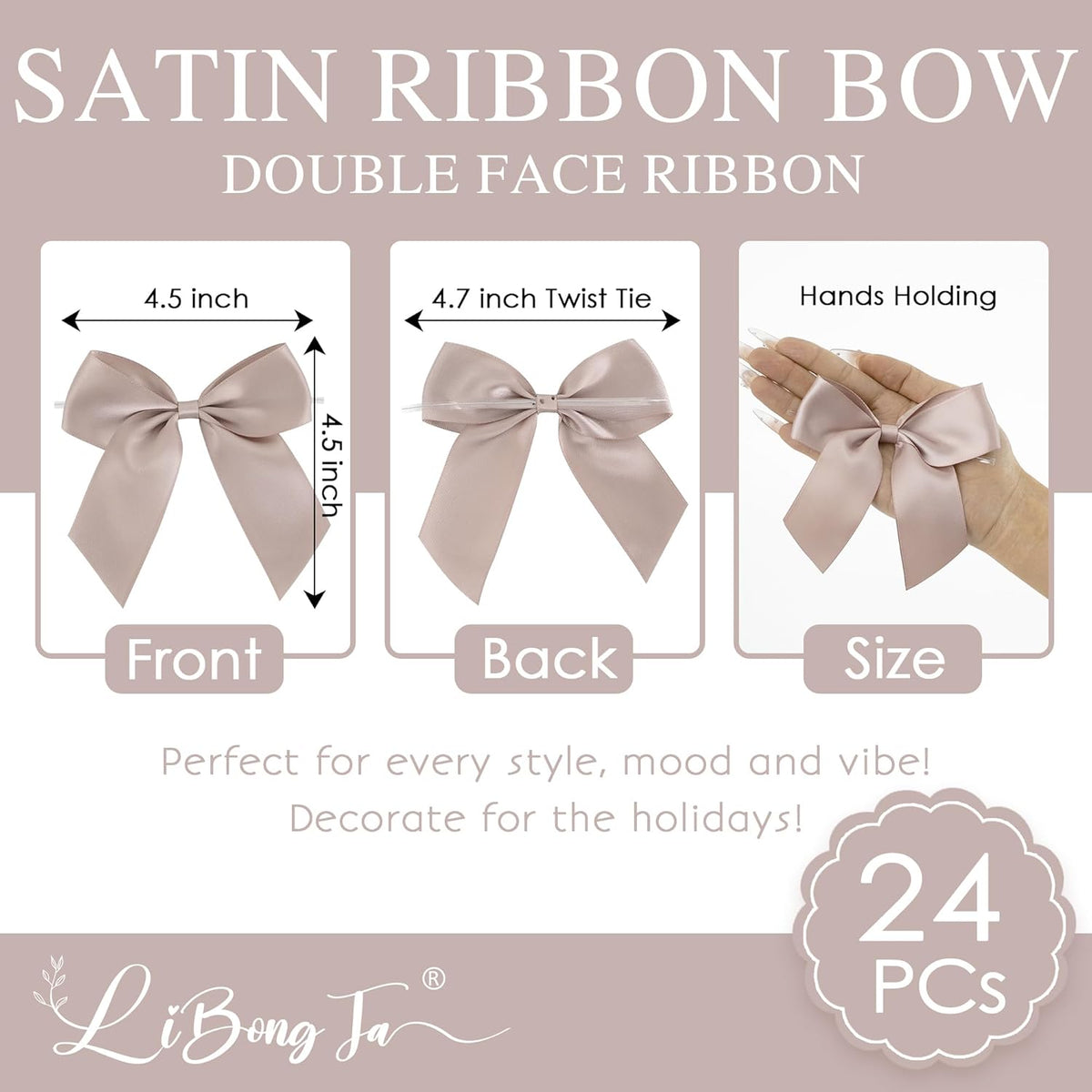 4.5" Satin Ribbon Dusty Rose Bows for Gift Wrapping, Twist Tie Bows, Cute Bows for Crafts, Party