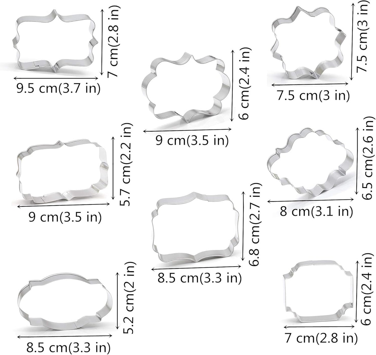 Fancy Plaque Cookie Cutters Set of 8 pcs, Stainless Steel Wedding Frames Shaped Fondant Cutter