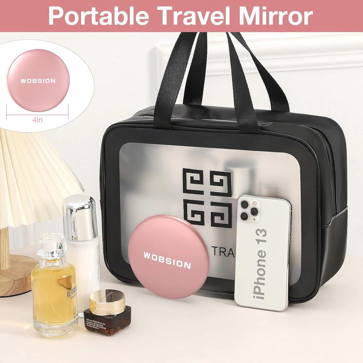wobsion 10X Magnifying Tabletop Mirror, Touch Dimmable, 3 Color Temperature Adjustment, Auto Light