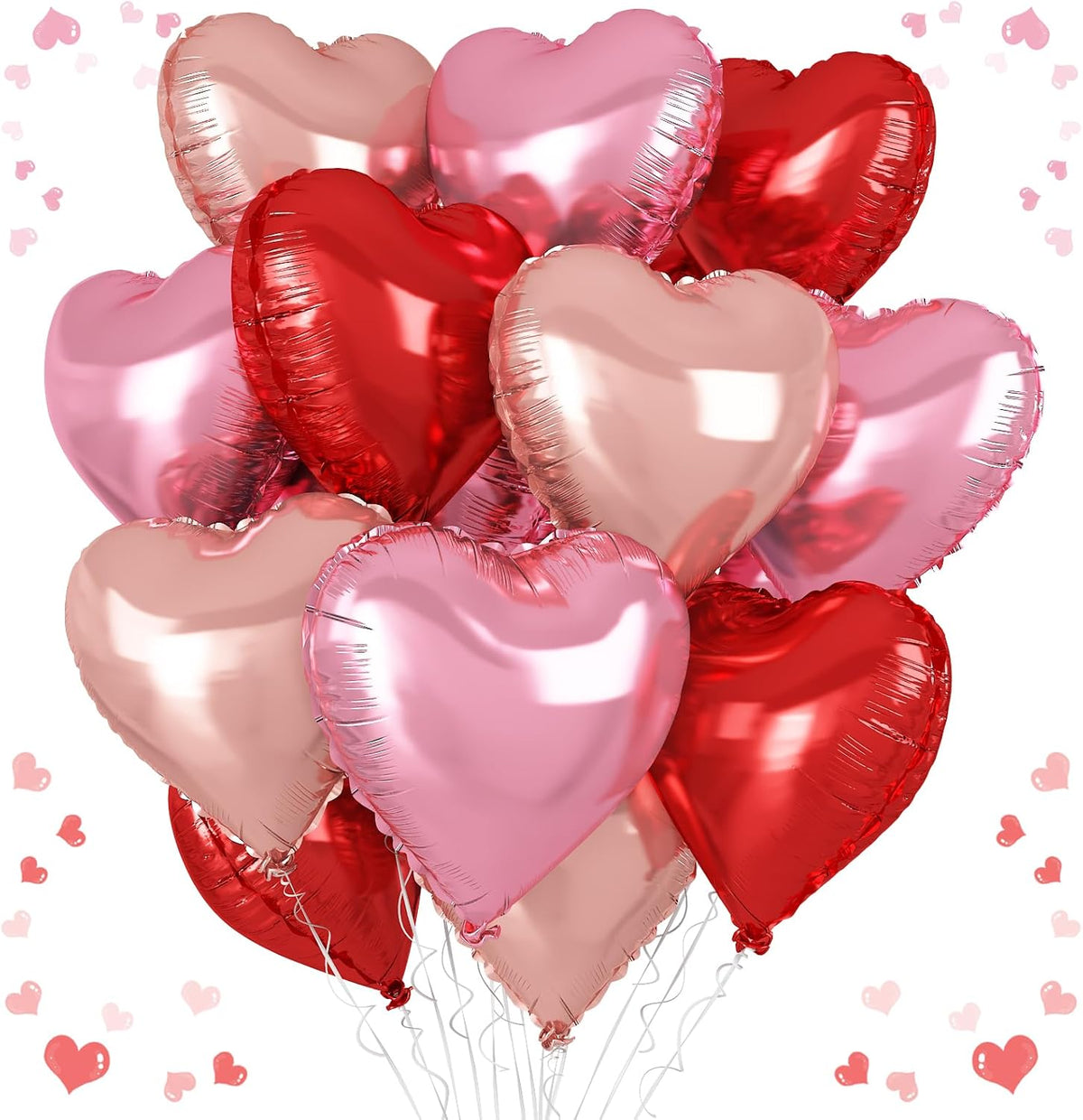 Rose Gold and Pink Heart Balloons, 18 Inch Red Pink Heart Shape Balloon, 12PCS Red Rose Gold Helium
