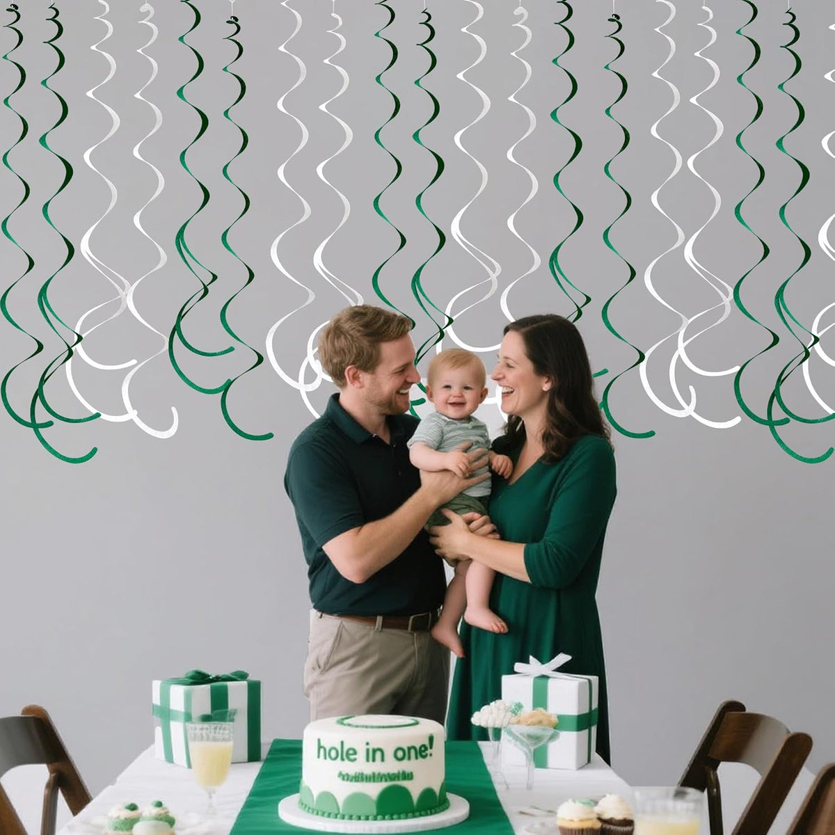 36 Pcs Green White Hanging Swirl Decorations Felt Swirl Streamer Spiral Ceiling Garland for