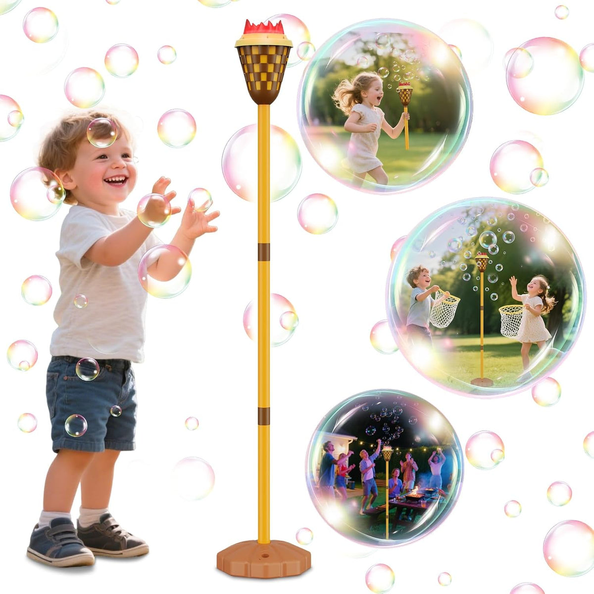 Bubble Machine for Kids, Garden Lamp Bubble Toy with Colorful Lighting and Music for Toddlers