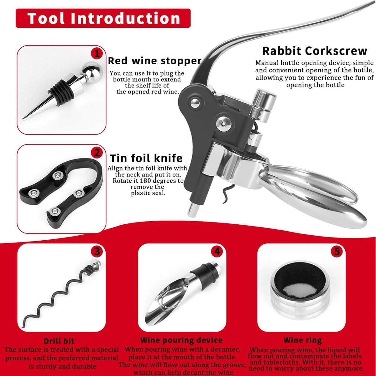 DEMARRE Silver Rabbit Corkscrew Wine Opener, Luxury Wine Bottle Opener, Zinc Alloy Corkscrew Set