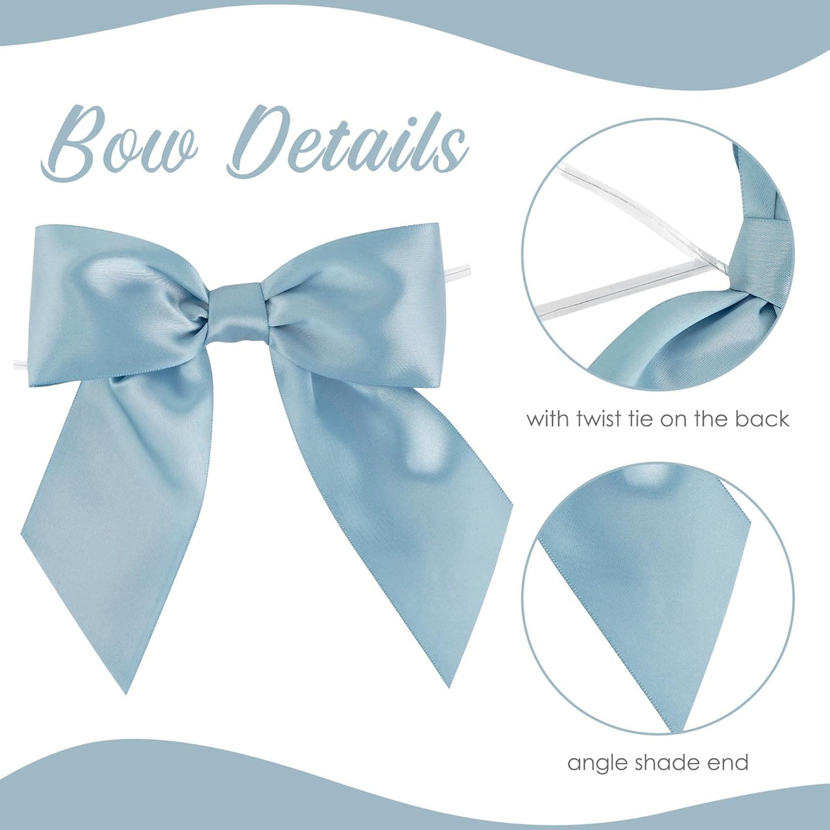 AIMUDI Dusty Blue Satin Bows 5.5" Bows for Gift Wrapping Satin Twist Tie Bows Premade Ribbon Bows