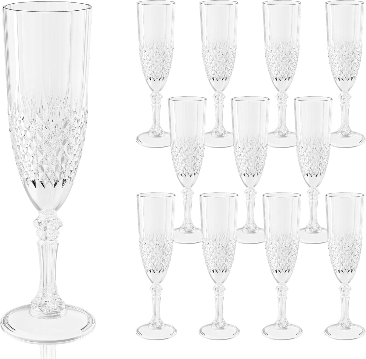 Plastic Champagne Flutes, 12PCS White Transparent Wine Glasses Goblets Cups Shatterproof Reusable