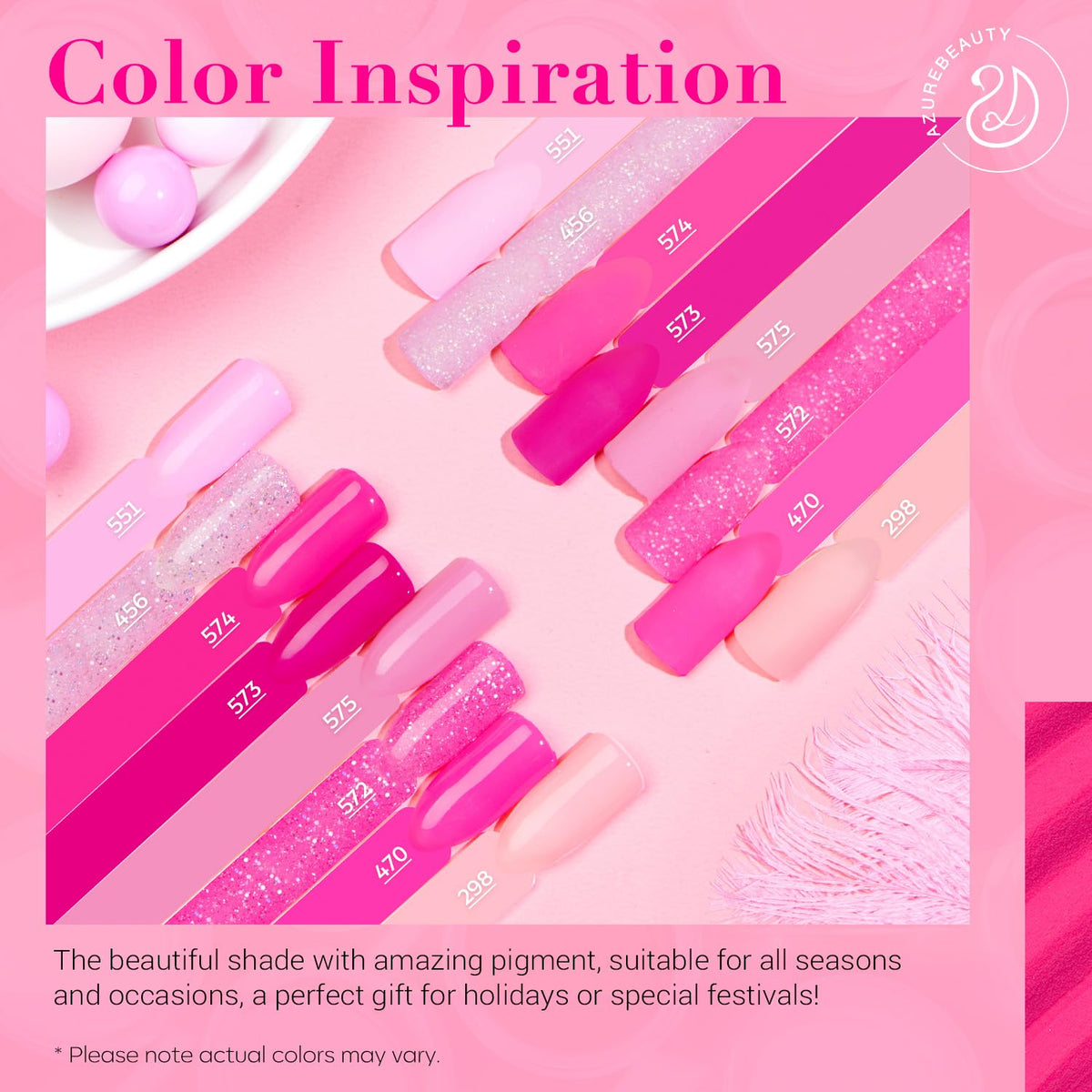 AZUREBEAUTY Dip Powder Nail Starter Kit with Matte Coat, 8 Hot Pink Glitter Neon Summer Color