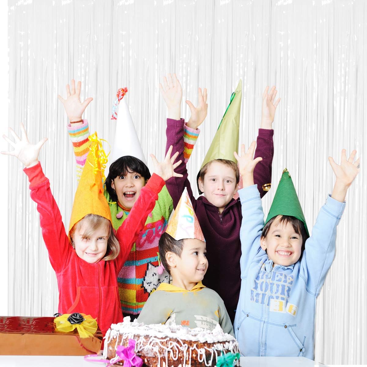 BTSD-home 4 Pack 3x 8ft White Foil Fringe Curtain Backdrop Party Streamers Decorations Metallic
