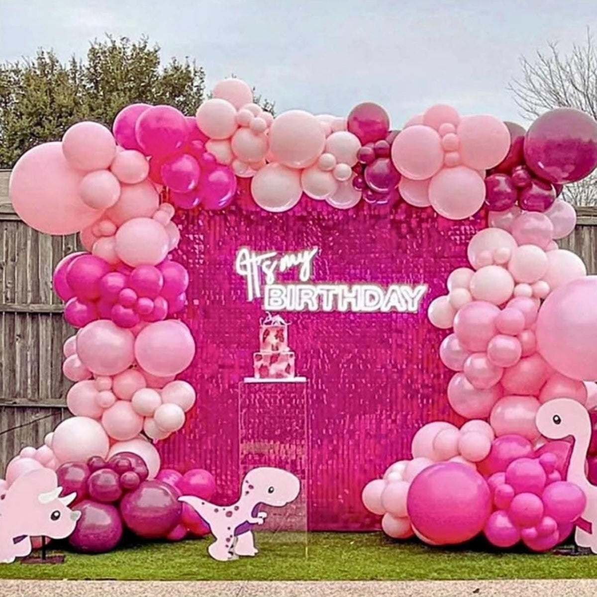Pink Balloons, 12 Inch Hot Pink Balloons, Pastel Metallic Pink White Latex Balloon Helium for Girls