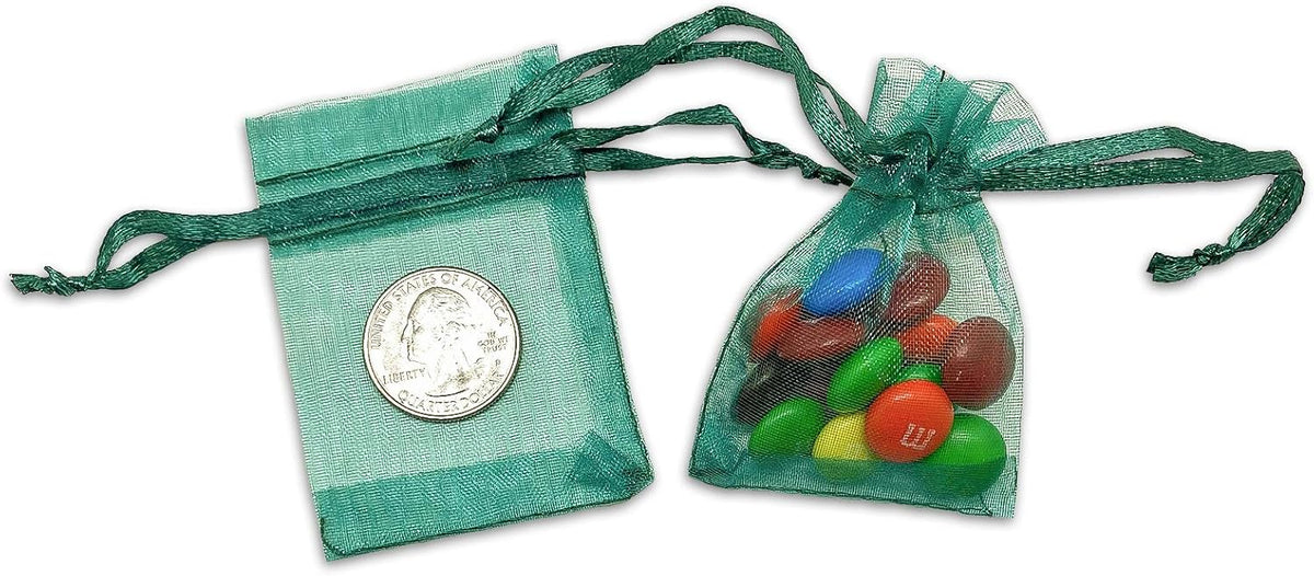 TheDisplayGuys 48-Pack 2" x 2-3/4" Dark Green Sheer Organza Gift Bags with Drawstring, Jewelry