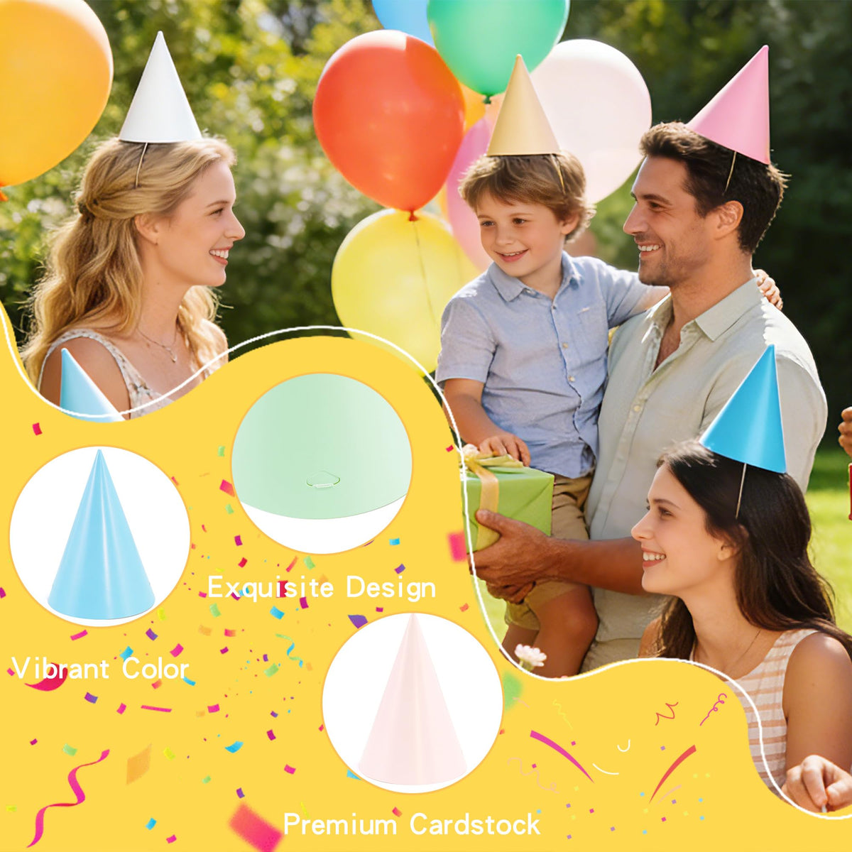 CANREVEL 24 PCS Pre-Assembled Party Hats for Adults and Kids, Pastel