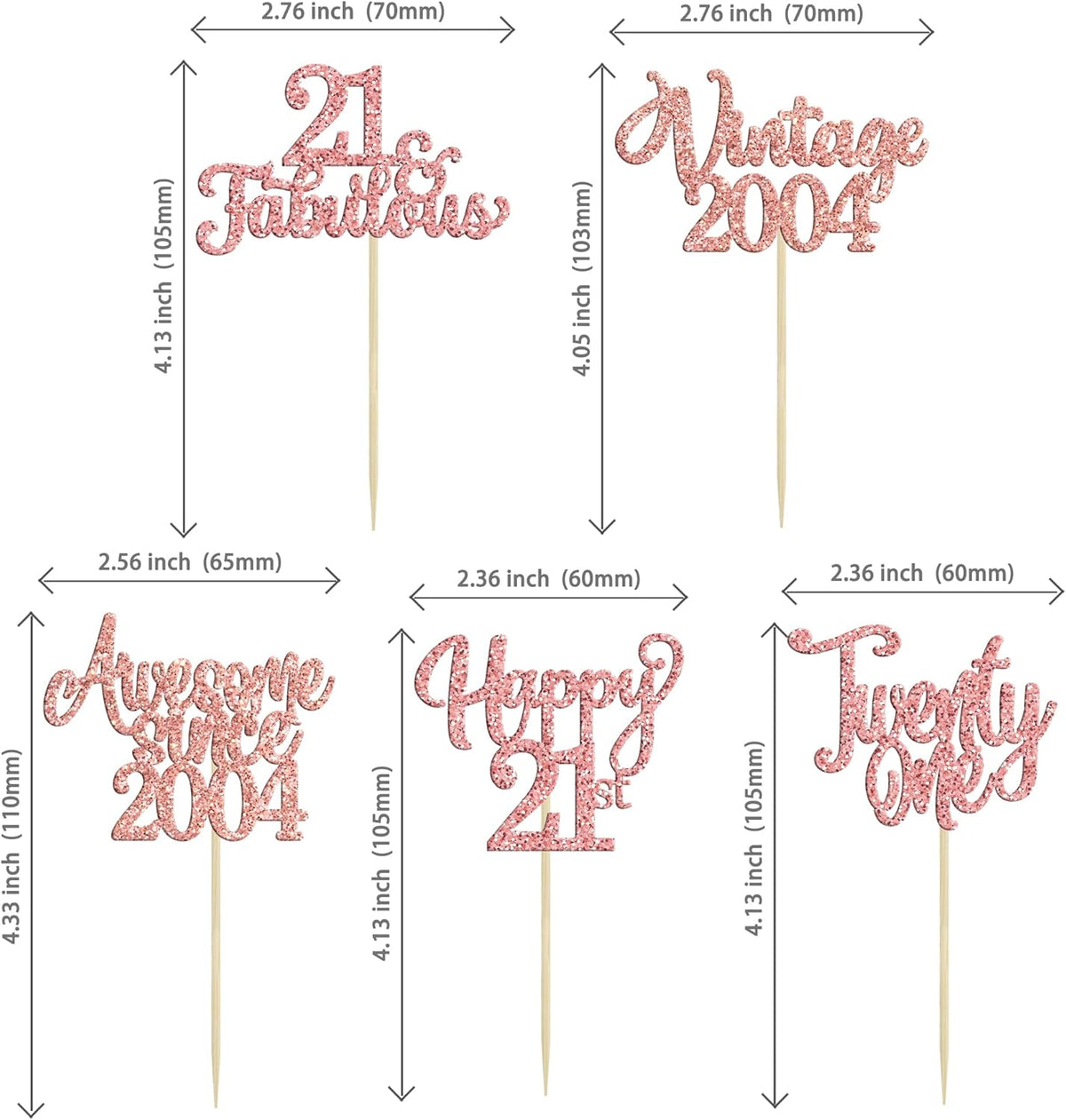 30Pcs Vintage 2004 Cupcake Toppers Glitter Twenty-one 21 Fabulous Happy 21st Birthday Cupcake Picks