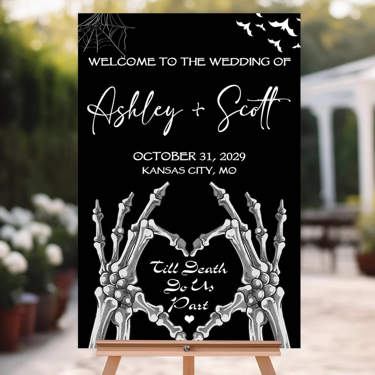 Gothic Halloween Wedding Welcome Sign, Til Death Do Us Part, 4mm Thick Plastic, 12"x18", Ground