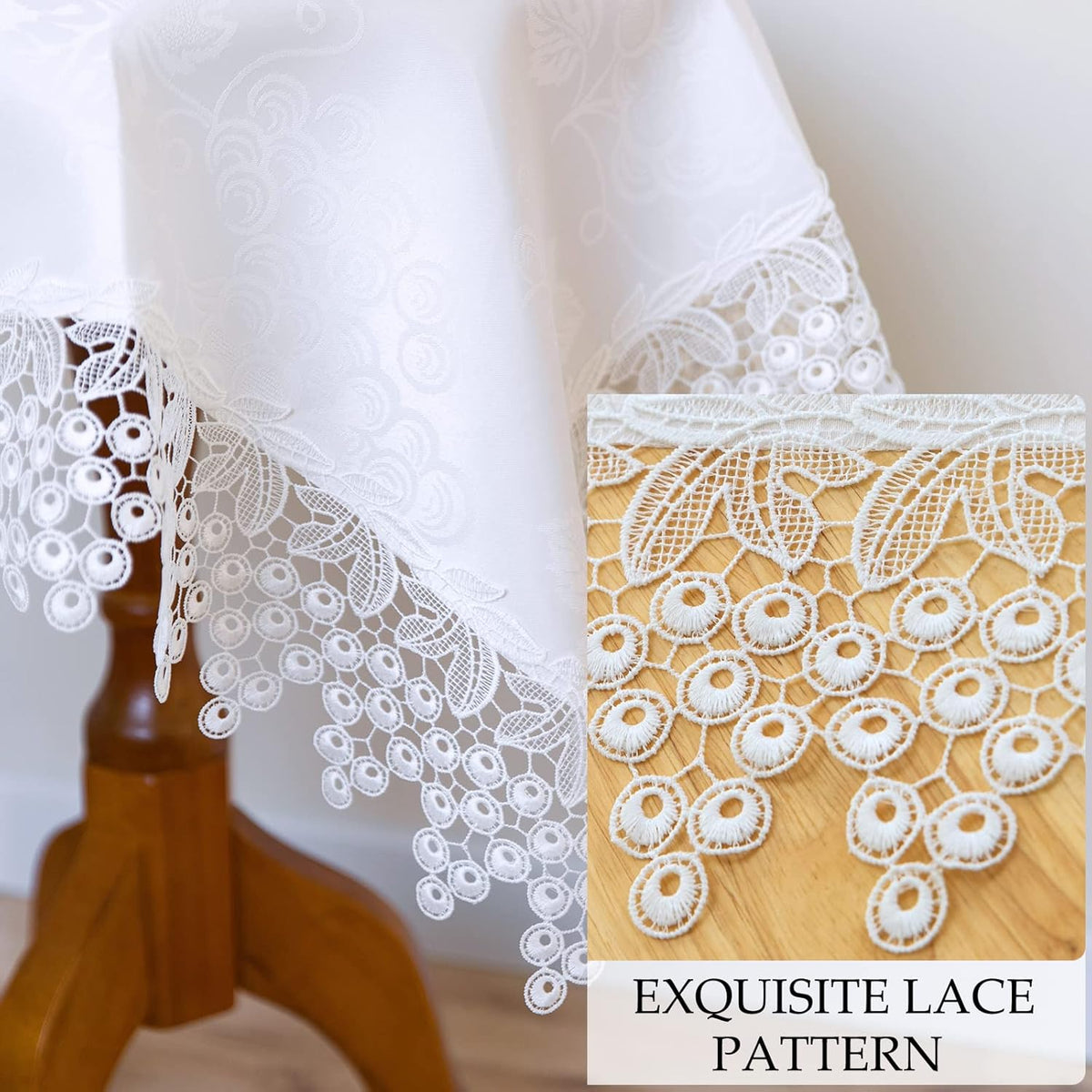White lace Premium Square Farmhouse Tablecloth Waterproof OilProof SpillProof AntiShrink Soft