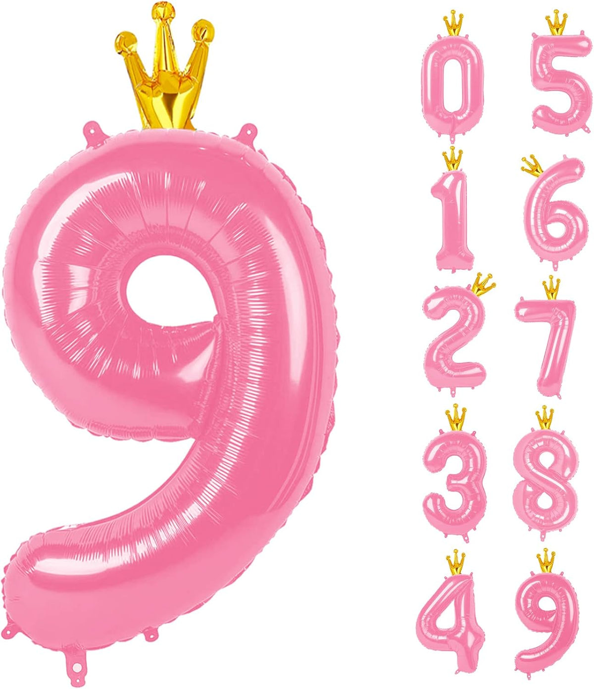 40 Inch Pink Number Balloon 0-9(Zero-Nine) with Crown, Big Size Happy Birthday Balloon, Foil Helium
