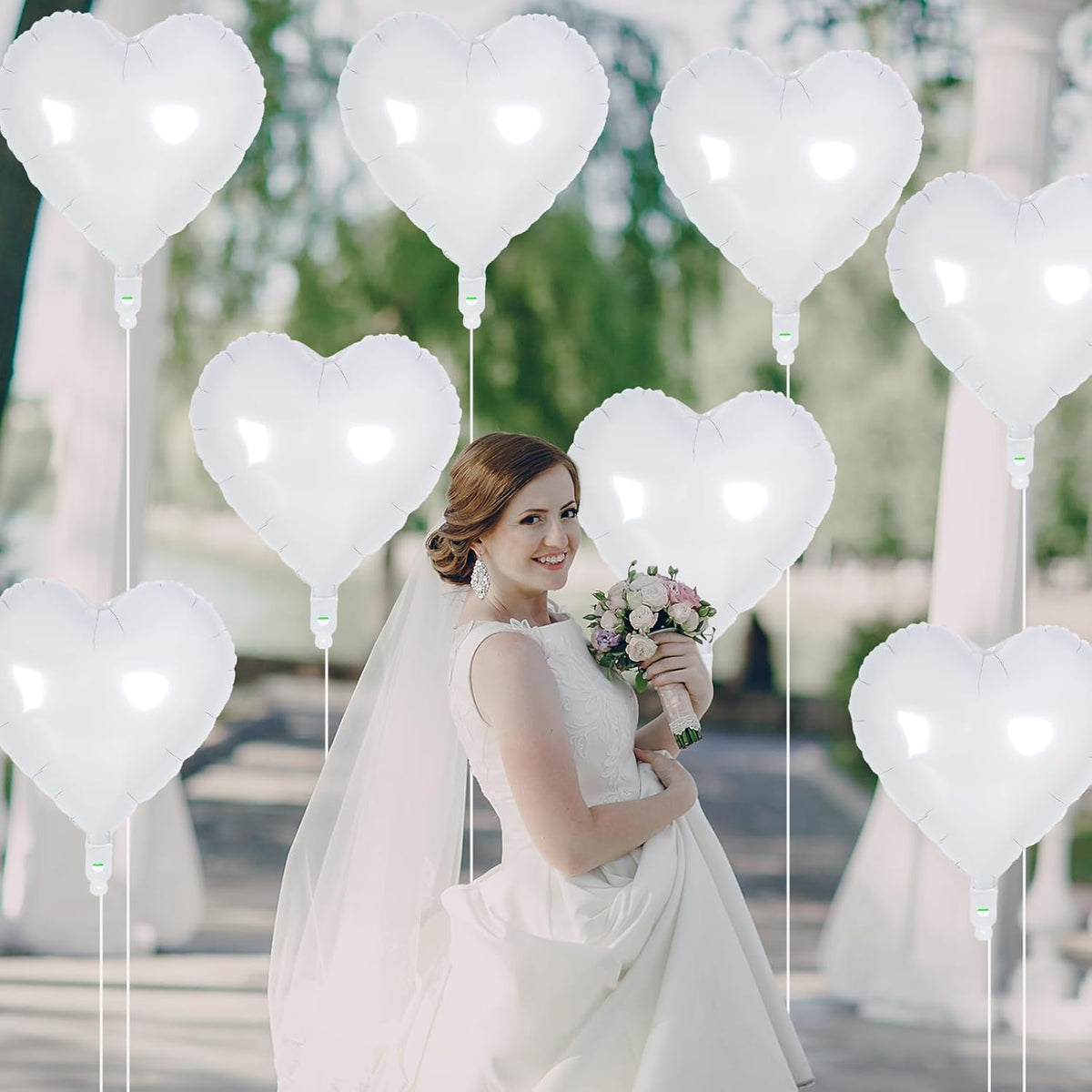 White Heart Foil Balloons, 18 Inch, 12Pcs Large Helium Balloons for Wedding, Birthday, Baby Shower