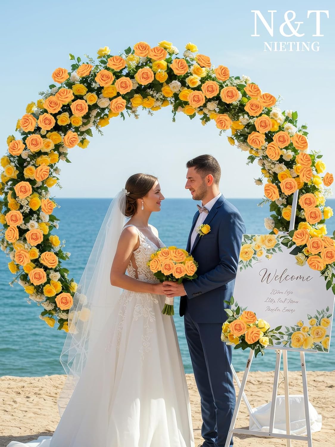 N&T NIETING Artificial Flowers, Fake Flowers Orange Roses Perfect for DIY Wedding Bridal Bouquets