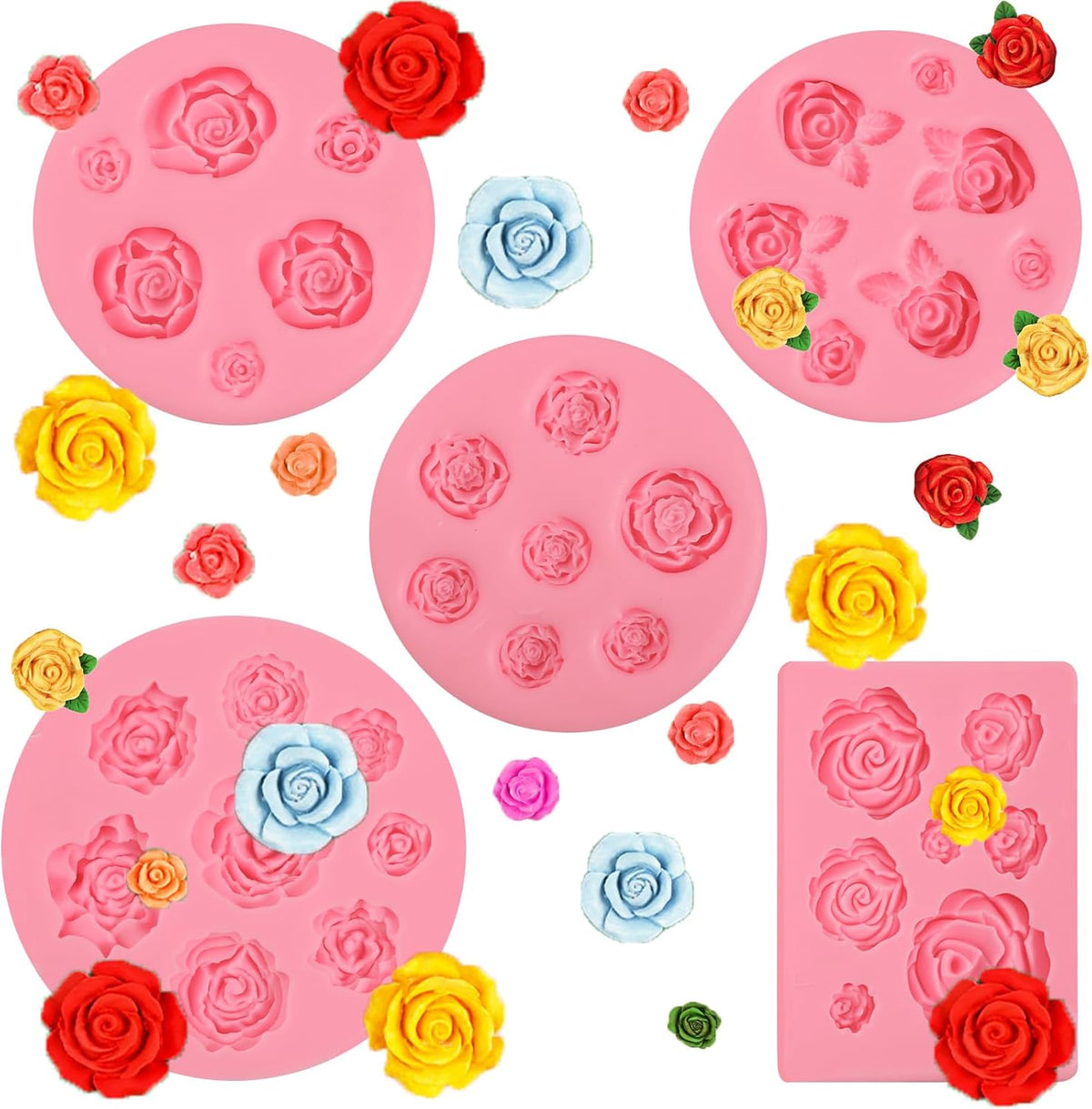 5 Pcs Rose Silicone Molds, Mini Flower Cake Decoration Fondant Mold, Kitchen Baking Supplies