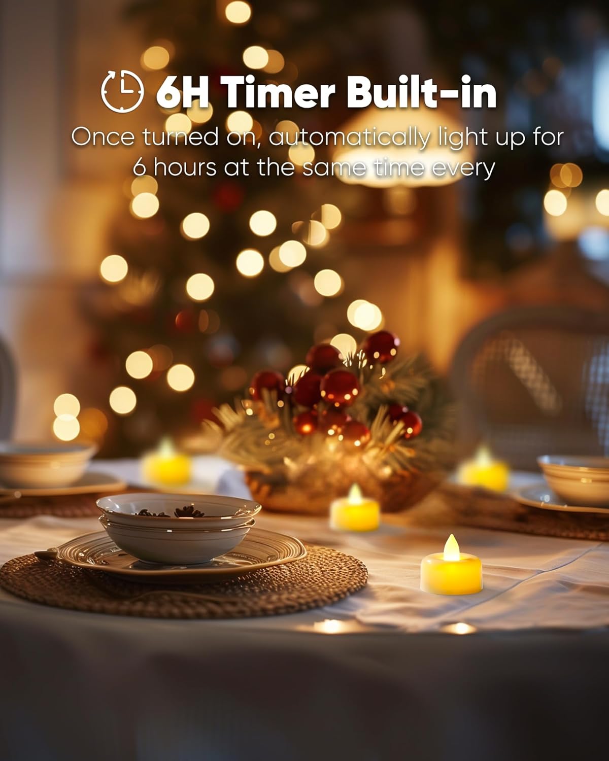Amagic 12 Pack Timer Tea Lights Candles Battery Operated Candles with 6H Timer, Auto On Daily