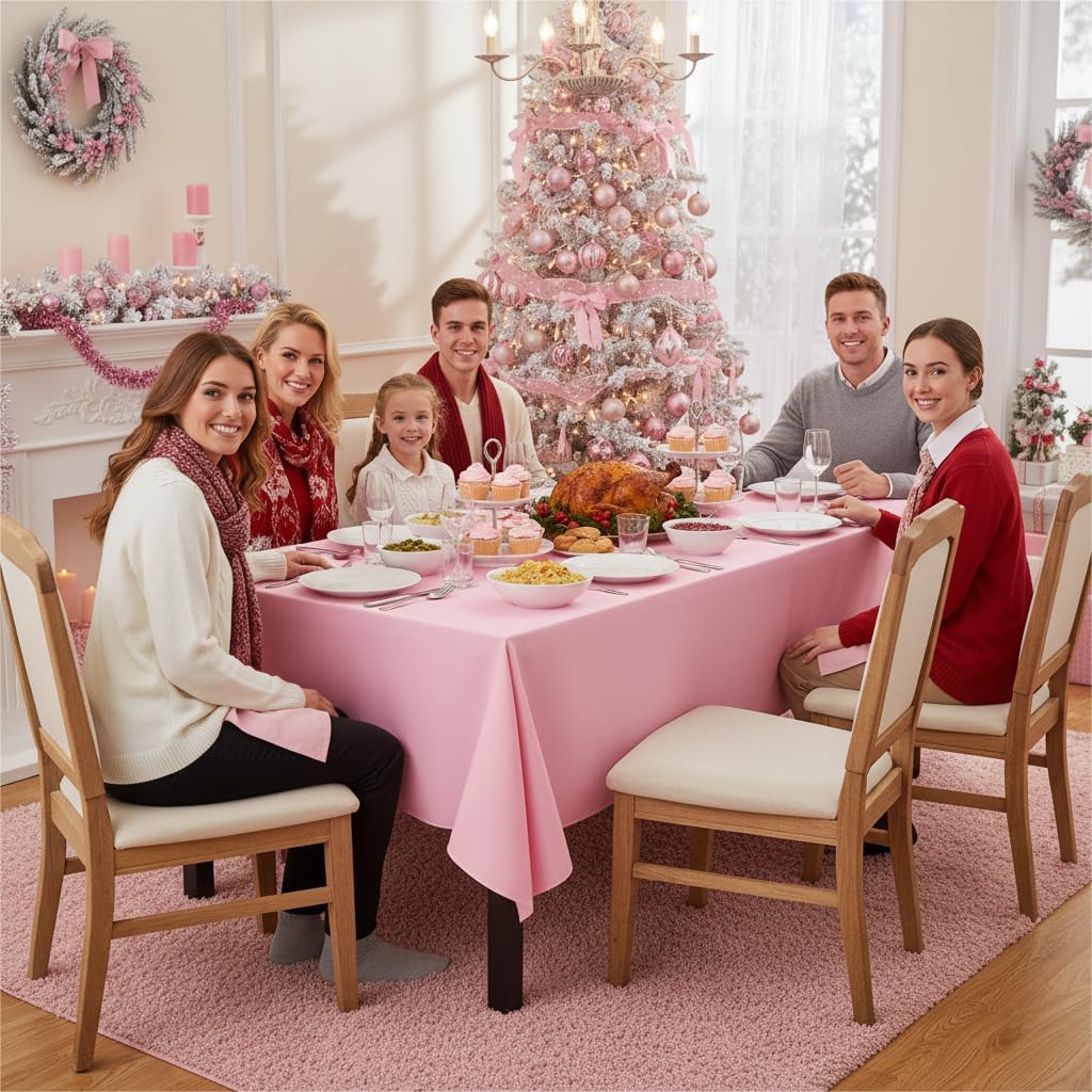 sancua 2 Pack Pink Tablecloth 60 x 102 Inch, Rectangle Table Cloth for 6 Feet Tables - Stain and