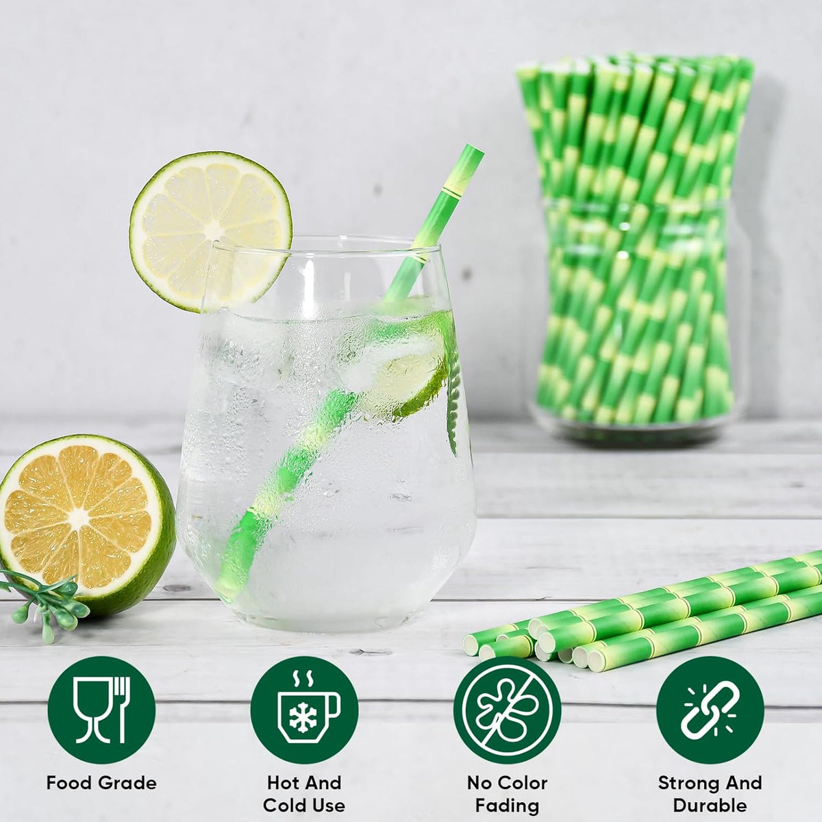 5.75 inch Short Bamboo Paper Straws & Stirrers for Cocktail and Coffee - 100% Biodegradable and