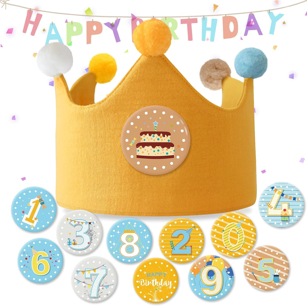 Reusable Birthday Crown with Numbers,Kids Birthday Hat Fabric Crown Pertain Kids Boy Toddler Girl