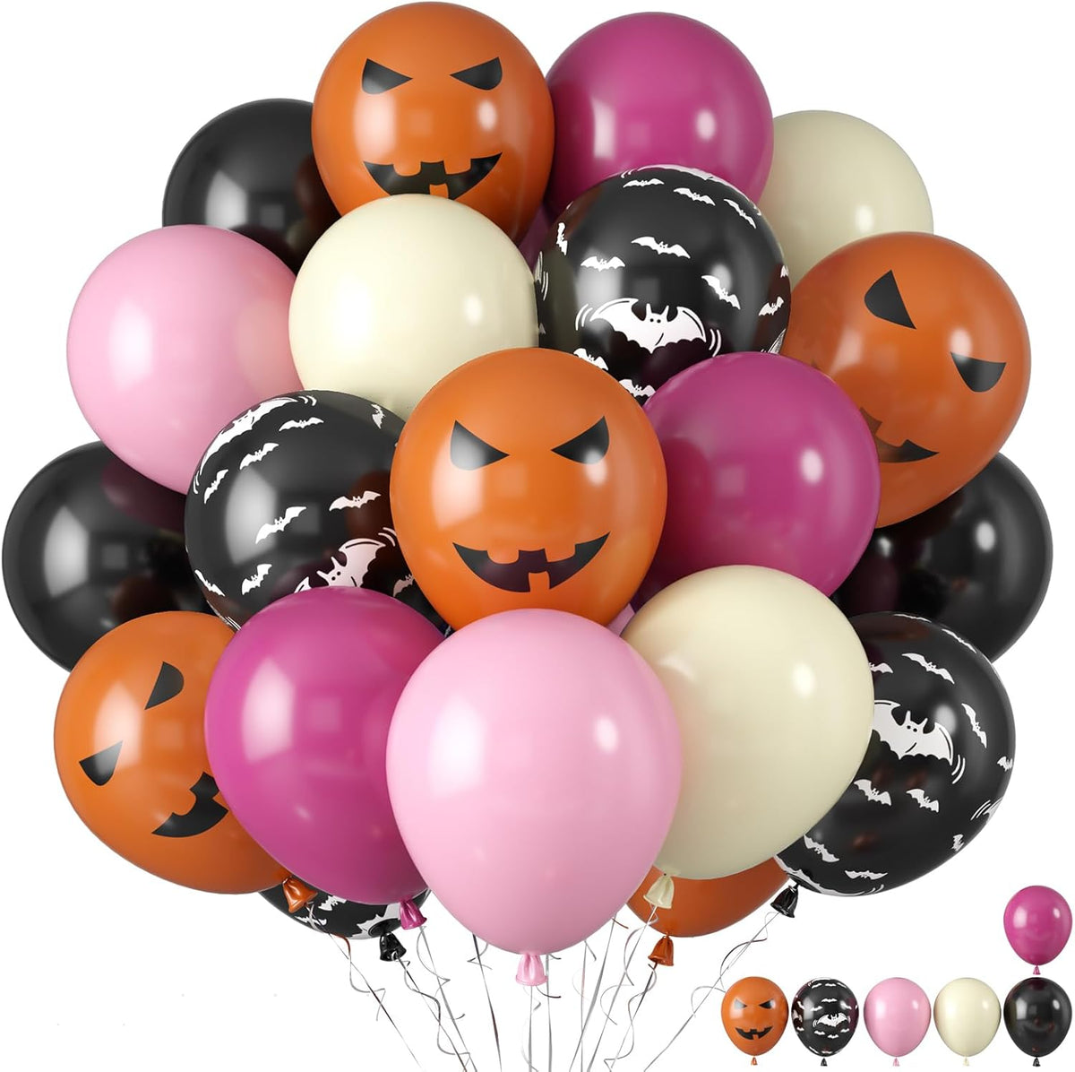 Halloween Party Balloons, Black Hot Pink Orange Balloons, Retro Peach Red Pastel Pink Balloon Black