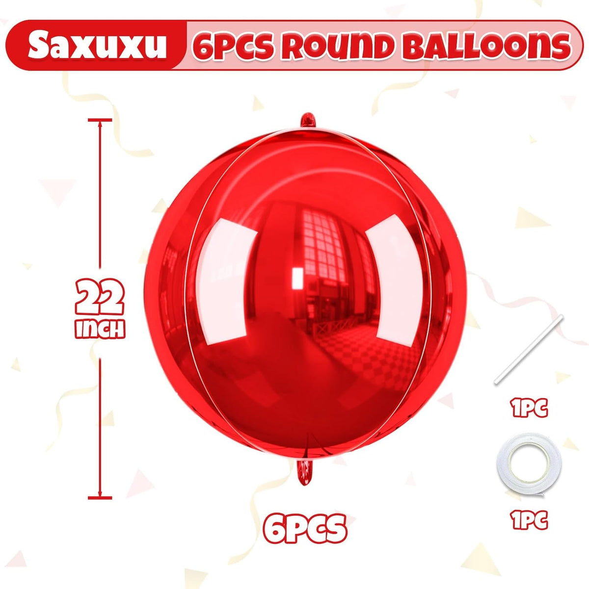 Red Giant 4D Foil Balloons, 6Pcs Large Metallic Round Balloons, 22 Inch Big Round Foil Balloon for