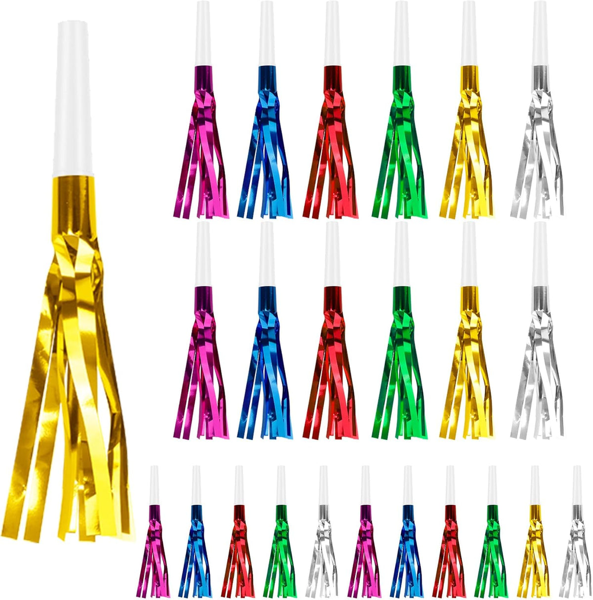 Party Blowers, 24 PCS New Years Noise Makers, Glitter Metallic Fringed Party Blowouts for Kids