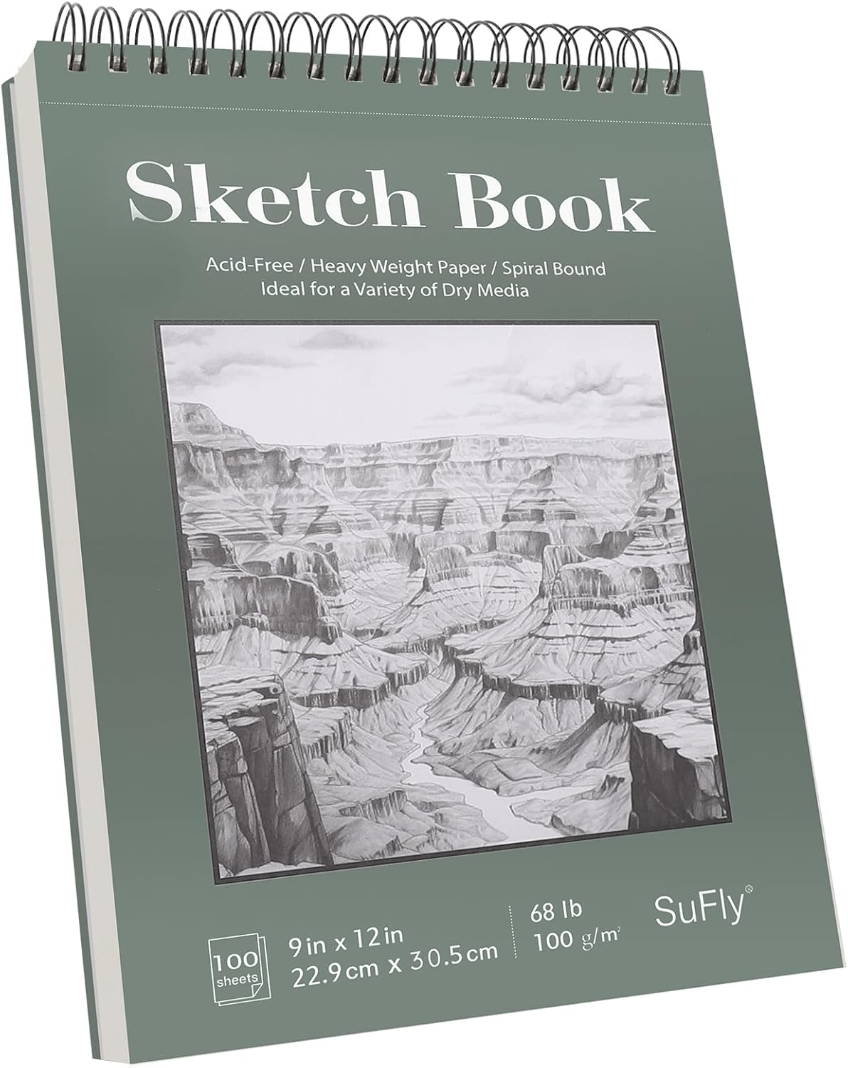 SuFly Sketch Book 9x12, Drawing Paper Pad-68lb/100gsm, Top Spiral Sketchbook Hardcover, 100 Sheets