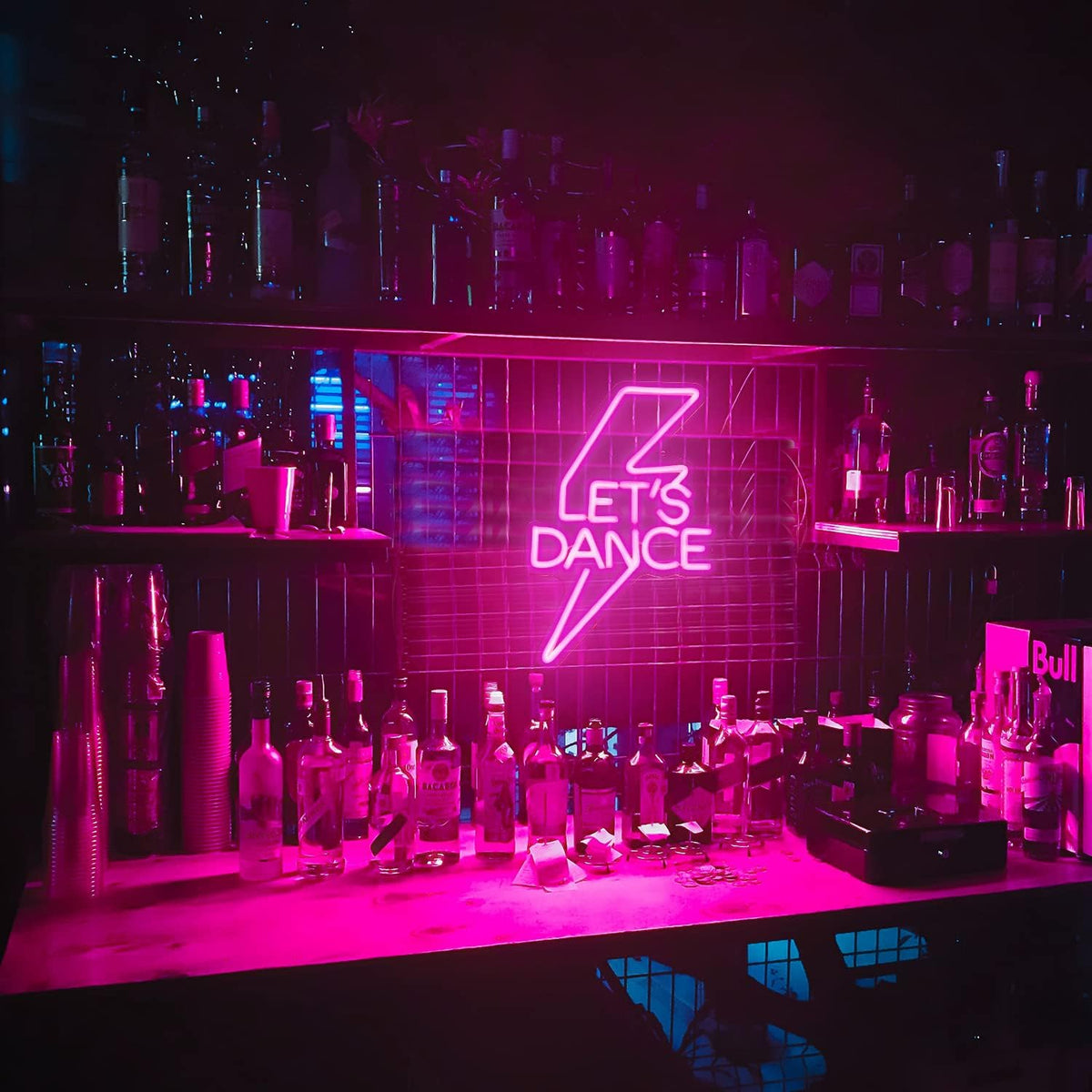 Let's Dance Neon Sign Pink Led Word Light Sign Lightning Bolt Neon Light Dance Light Up Signs