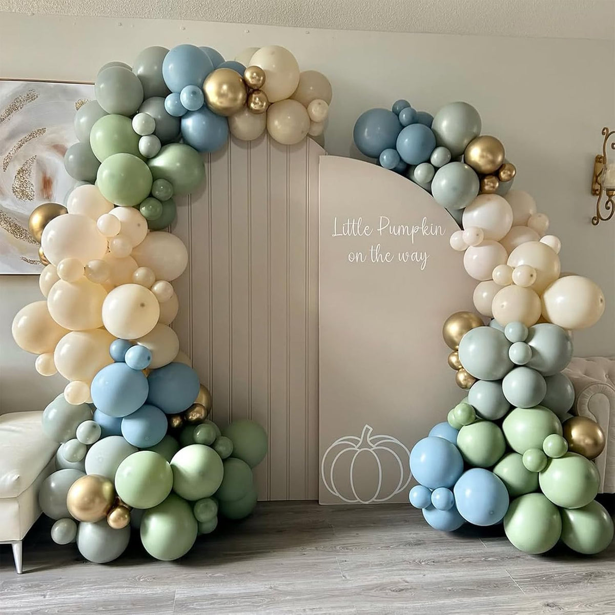 Dusty Blue Green Balloons, 60 Pcs 12 Inch Haze Fog Blue Sage Green Balloons with Sand White