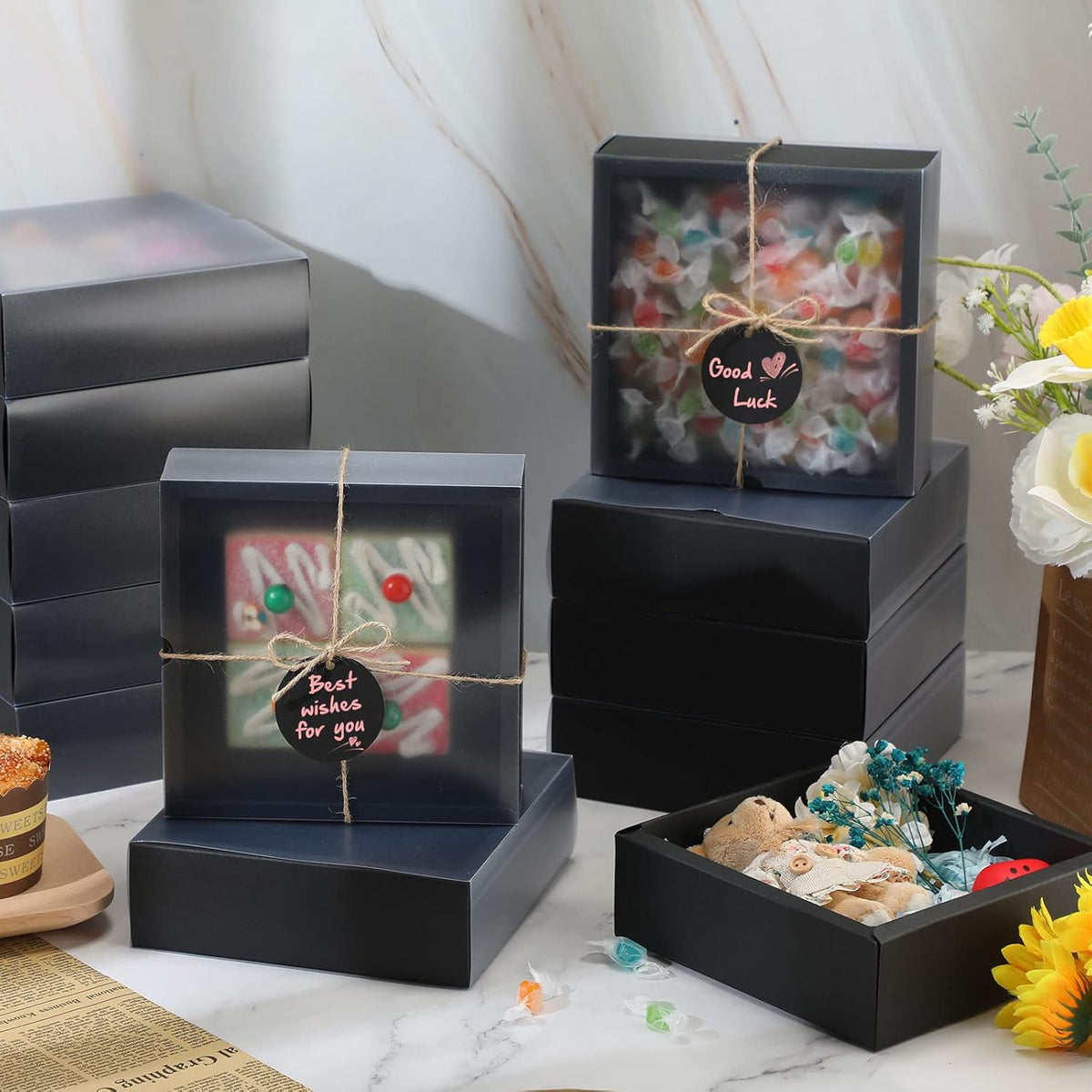 Roowest 50 Sets Kraft Soap Boxes Rectangle Packaging Box with Window Homemade Gift Box with Blank