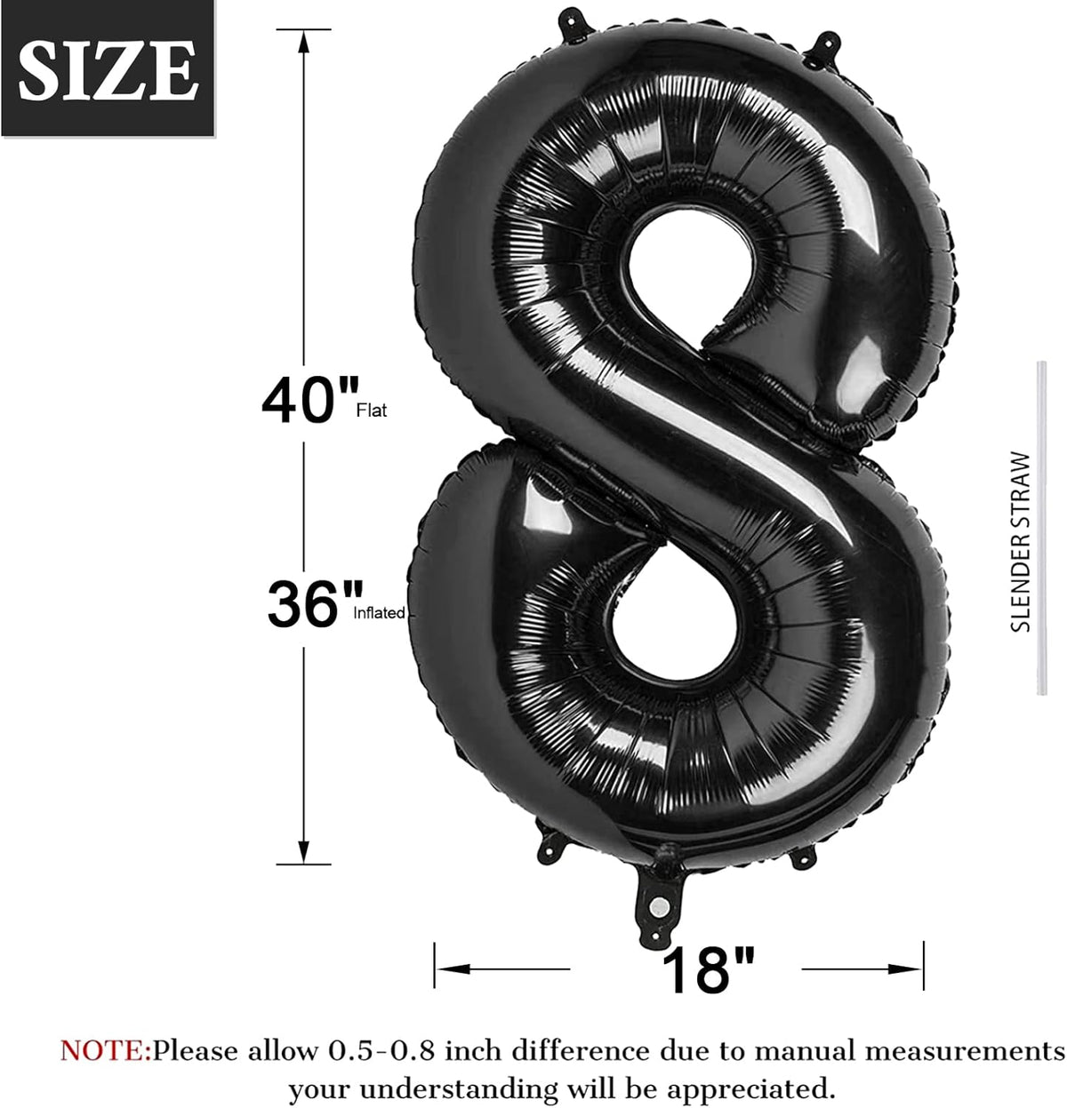 40 Inch Black Number Balloon 0-9(Zero-Nine), Big Size Happy Birthday Balloon, Foil Helium Big