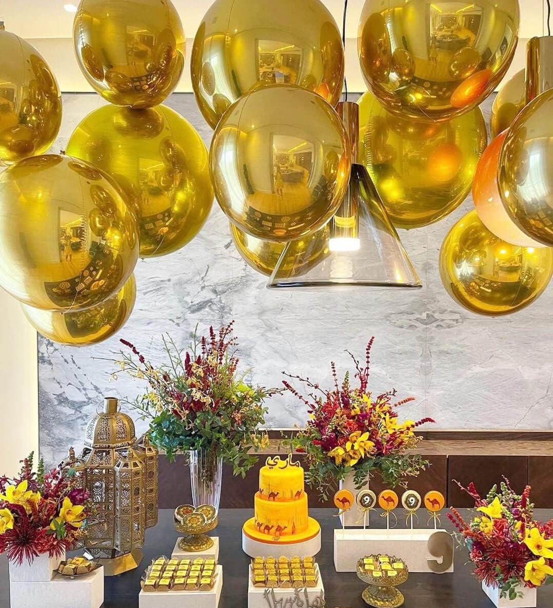 6 Pack Gold Balloons 22 Inch 4D Big Round Foil Balloons Gold Metallic Balloons for Wedding Birthday