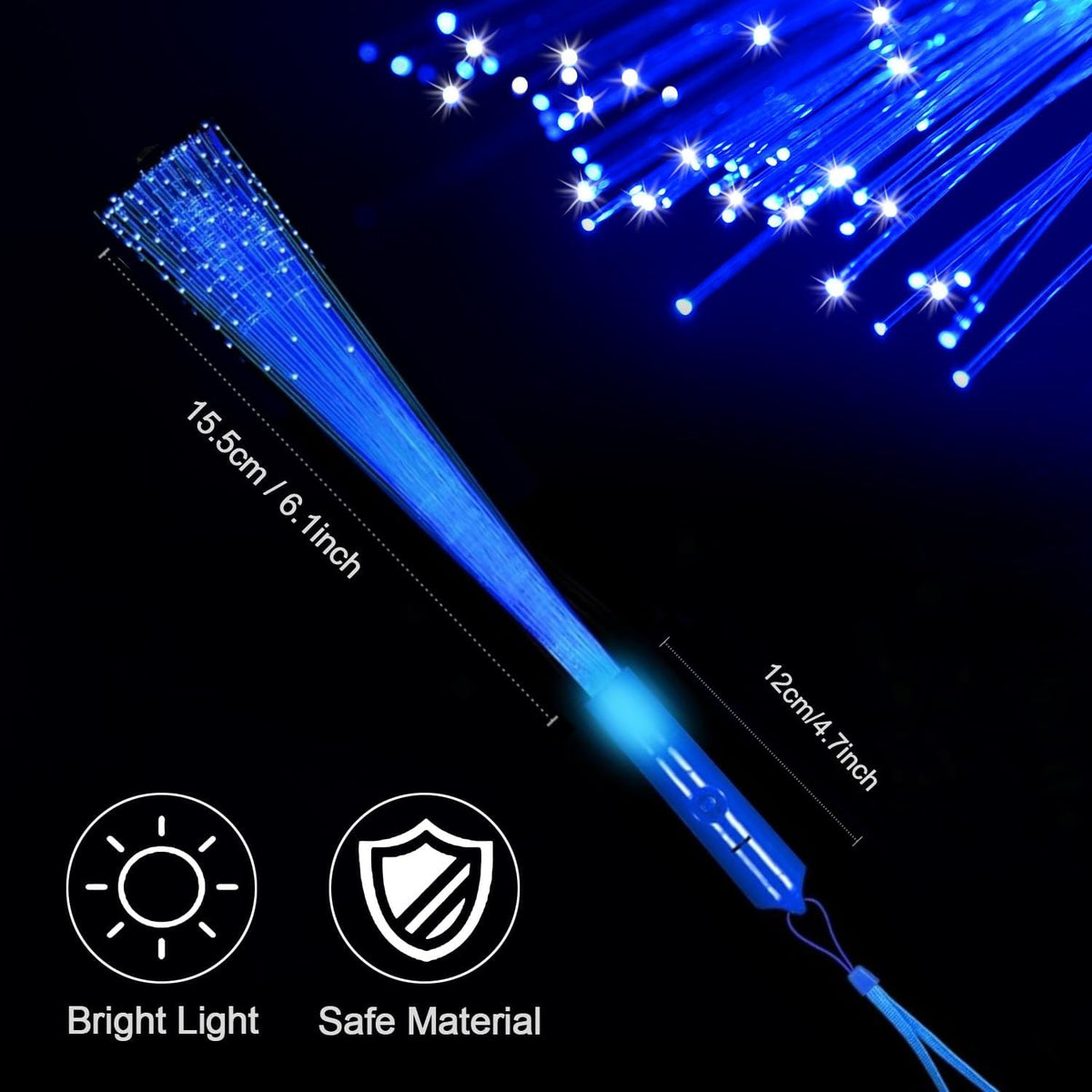 48 PCS Blue Glow Fiber Wands Sticks LED Light Wands 3 Modes Flashing Fiber Optic Light Rod Bulk