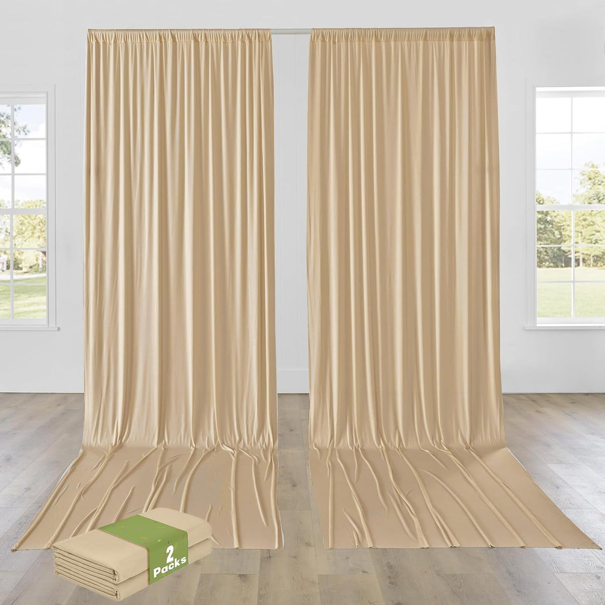PartyVillage 10ft×15ft Beige Backdrop Curtain for Wedding Parties, 2 Panels Wrinkle Free 15 FT Long