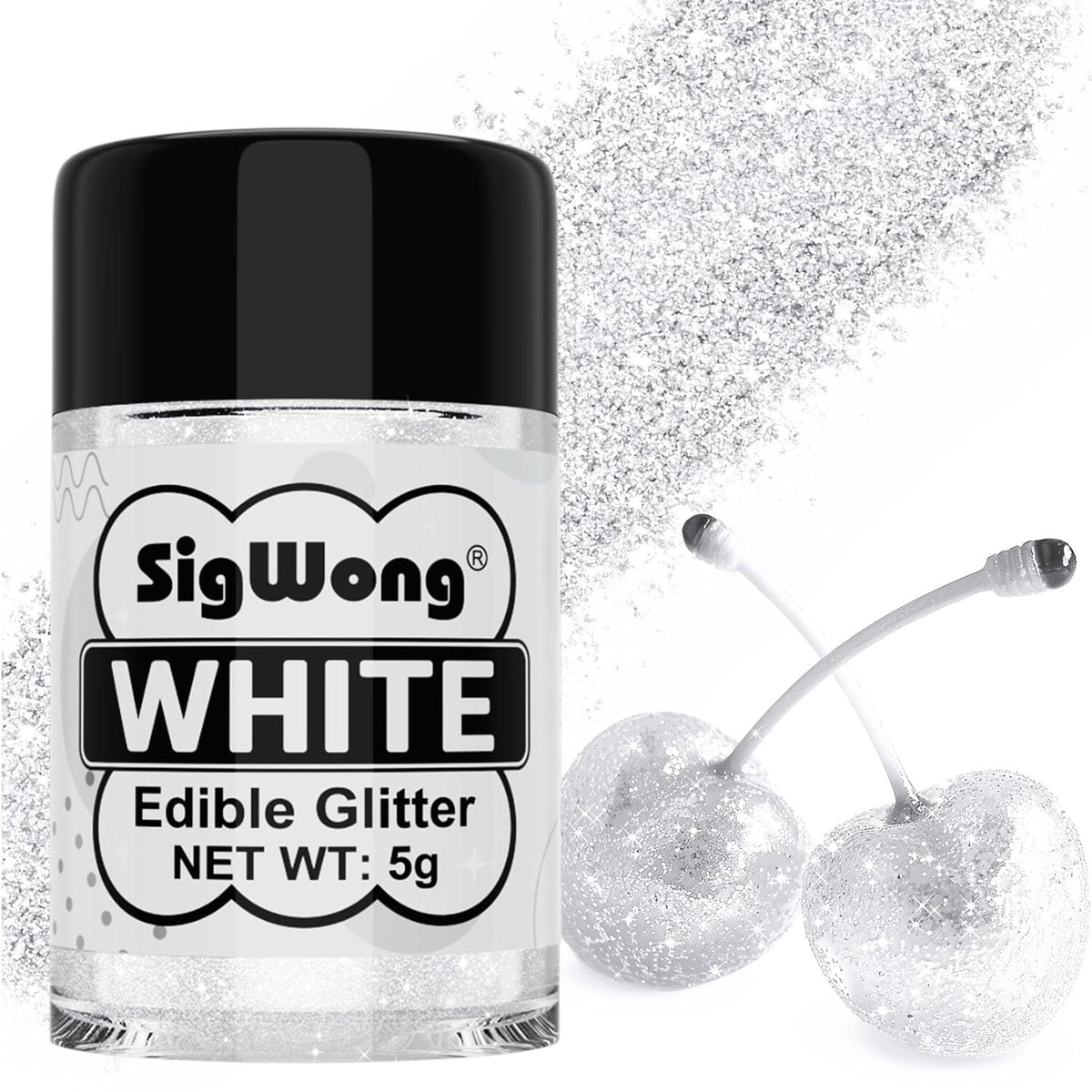 White Edible Glitter - 5g Food Grade Cake Decorating Shimmering Glitter, Edible Sprinkle Luster