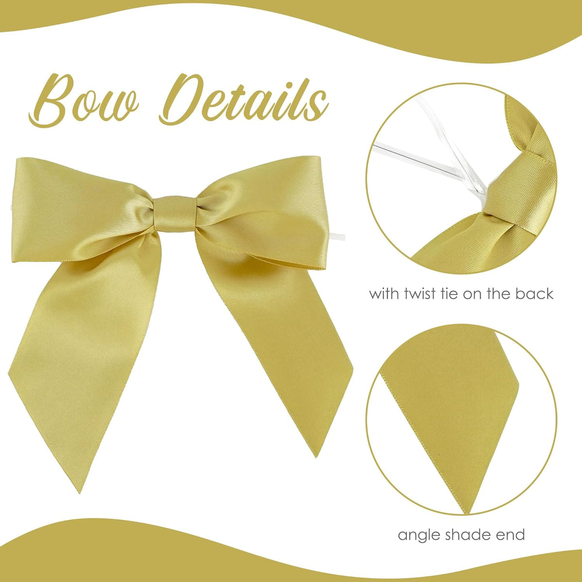 AIMUDI Gold Satin Bows 5.5" Bows for Gift Wrapping Satin Twist Tie Bows Premade Ribbon Bows for
