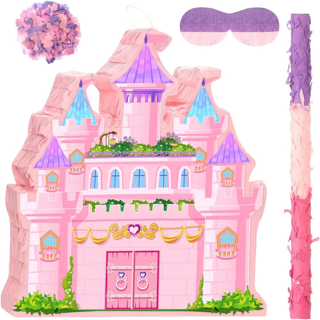 Princess Castle Pinata for Girl Birthday Party Supplies Pink Decorations Fairy Cardboard Castle